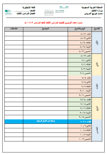 مسرد إعداد الدروس الفصل الثالث 1445