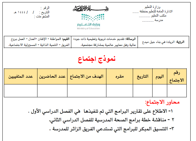 نموذج اجتماع لجنة الصحة الثاني