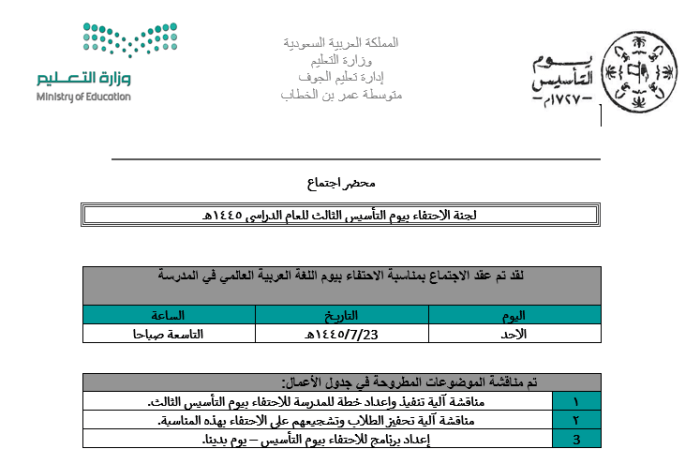 محضر اجتماع يوم التأسيس، بسام