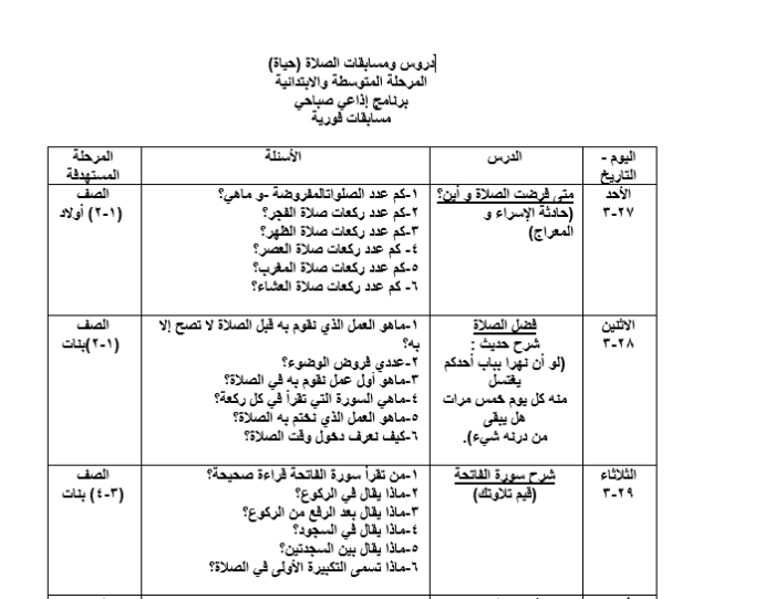 برنامج إذاعي ومسابقات صباحية تنشط حياة الصلاة