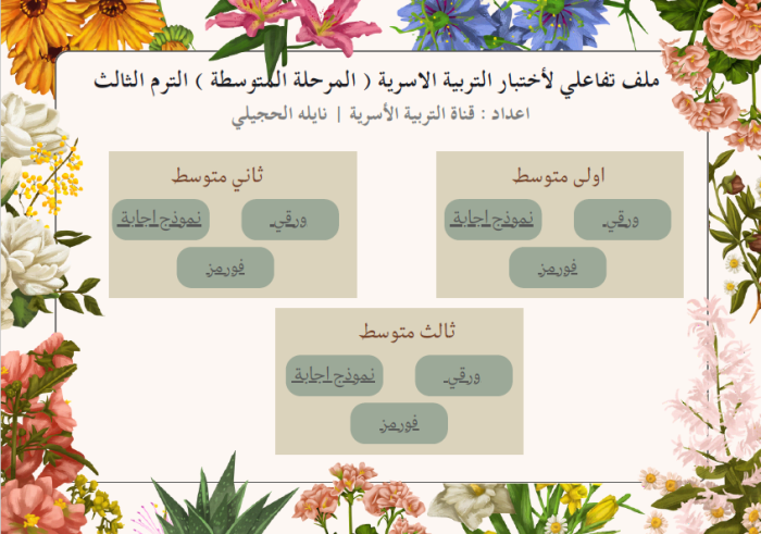 الملف التفاعلي لاختبار المهارات الحياتية والأسرية (متوسط ​​- تسجيل) - الفصل الثالث