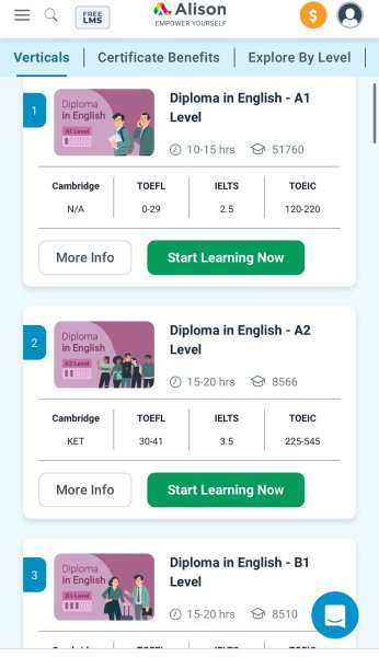 يقدم موقع أليسون مجموعة متنوعة من الدورات لتعلم اللغة الإنجليزية لجميع المستويات والقدرات المختلفة، بالإضافة إلى الدورات الأساسية.