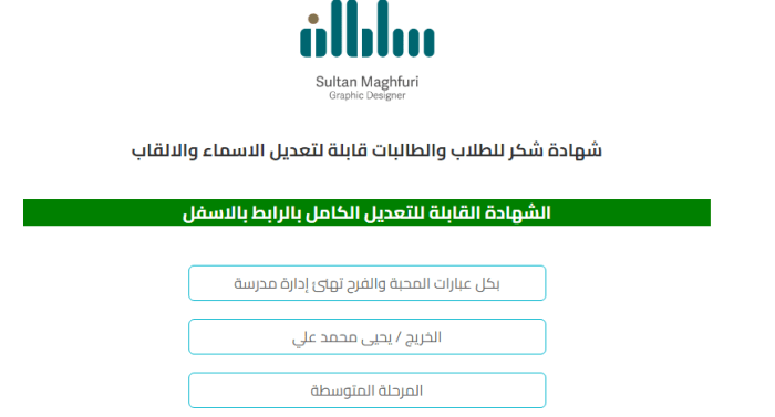 رابط تصميم شهادة تقدير للطلاب والطالبات الذين يمكن تغيير أسمائهم وألقابهم