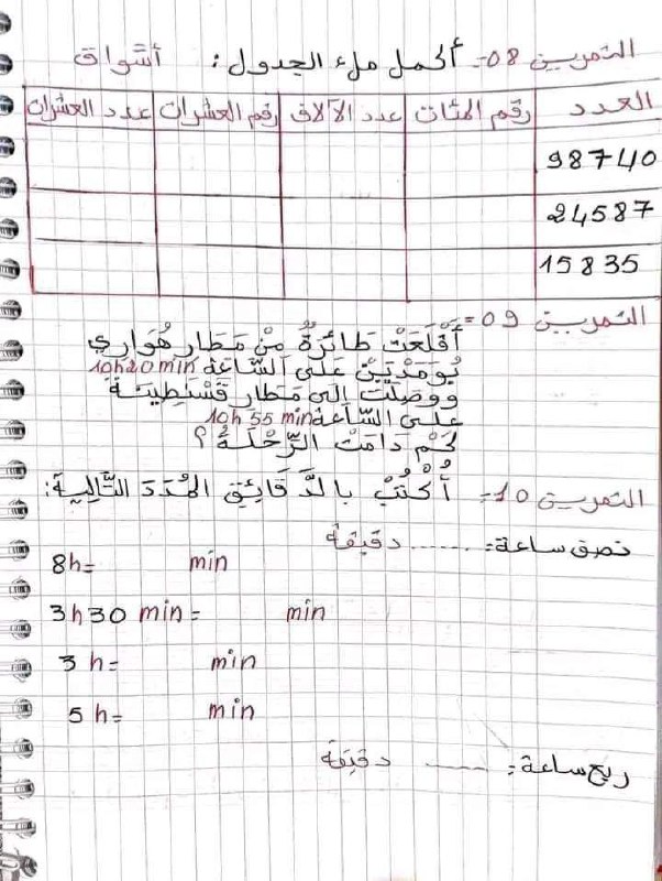 مراجعة الرياضيات للسنة الثالثة ابتدائي الفصل الدراسي الثالث