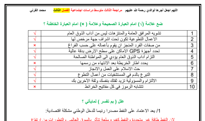 ملخص الدراسات الاجتماعية للثالث المتوسط ​​ترم ثالث 1445