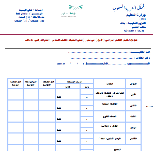 مرايا جديدة لامتحانات الصف الرابع والخامس والسادس