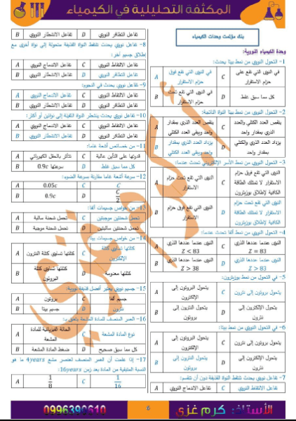 بنك خيارات الكيمياء السيد كرم غازي 2024 بكالوريا منهاج سوريا