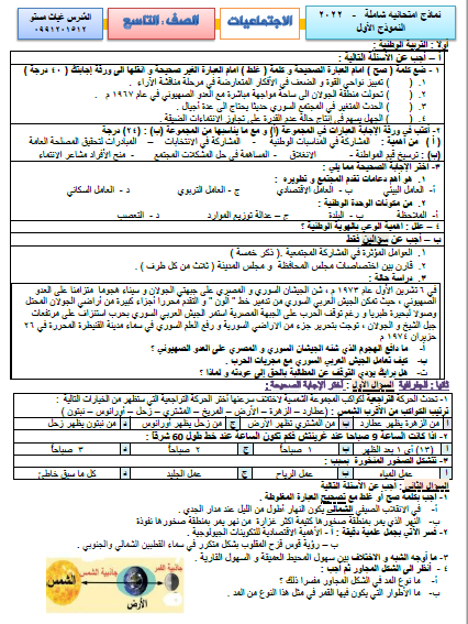 النماذج الوطنية والجغرافيا للصف التاسع أ.  غياث مستو، المنهج السوري