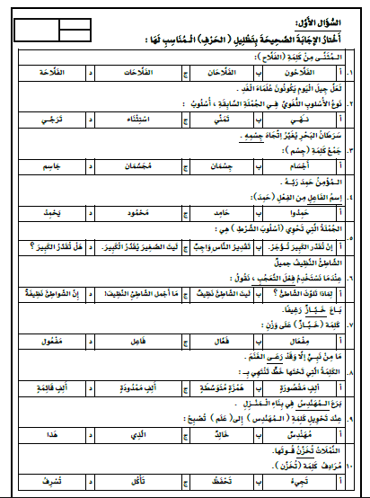 آخر امتحان لغة لي للفصل الثالث