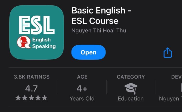 تطبيق دورة اللغة الإنجليزية الأساسية-ESL مقسم ومنظم لجميع مستويات تعلم اللغة الإنجليزية.