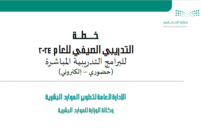     خطة التدريب الصيفي 2024 لبرامج التعليم المباشر (وجهاً لوجه – إلكترونياً)